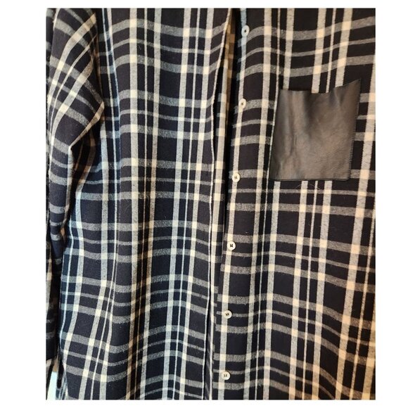 MAJE Grunge Leather Trimmed Plaid Flannel Shirt - Picture 6 of 9